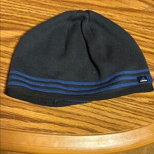 Adidas Black Beanie with Blue Stripes